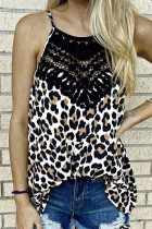 Lace Patchwork Leopard Print Slip Sleeveless Vest Unishe Wholesale