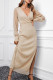 Apricot Side Split Rhinestone V Neck Maxi Dress