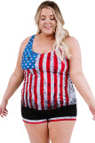 Multicolor American Flag Print Tankini Plus Size Swimwear