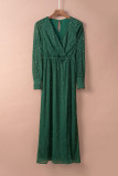 Green Side Split Rhinestone V Neck Maxi Dress