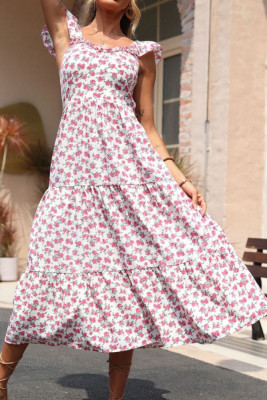 Floral Print Ruffle Sleeveless Backless Dress Unishe Wholesale