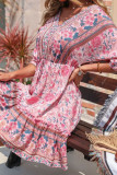 Pink Floral Print Vintage Loose Dress Unishe Wholesale