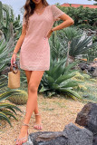 Pink V Neck Short Sleeves Mini Dress Unishe Wholesale
