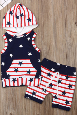American Flag Sleeveless Hoodie & Shorts Baby 2PCS Set Unishe Wholesale