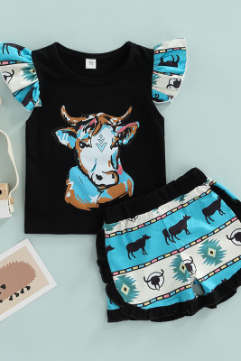 Cow Aztec Print Top & Shorts Baby 2PCS Set Unishe Wholesale