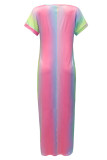 Tie Dye Print V-Neck Short Sleeve Side Slit Loose Maxi Dress Unishe Wholesale