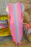 Tie Dye Print V-Neck Short Sleeve Side Slit Loose Maxi Dress Unishe Wholesale