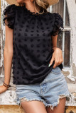 Black Short Sleeve Jacquard Chiffon Shirt Unishe Wholesale