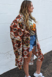 Orange Aztec Print Beach Kimono with Slits