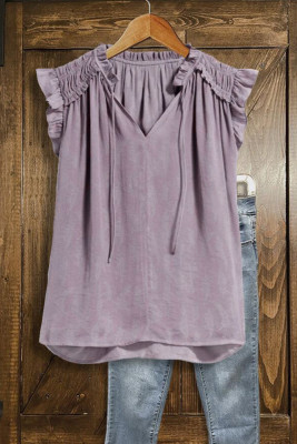 Purple Short Sleeve V Neck Top Unishe Wholesale