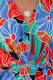 Multicolor Floral Print V Neck Kimono Sleeve Romper