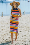 Multicolour Striped Knit Sleeveless Dress