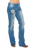 Daisy Faith Print Straight Wash Jeans Pants