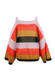 Hollow Out Stripes Cold Shoulder Sweater Unishe Wholesale