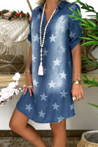 Star Pattern Loose Mini Denim Dress Unishe Wholesale