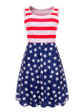 American Flag Print Stripe Star Patchwork One Piece Mini Dress