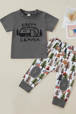 Tree Print Baby Boy Short Sleeves Top with Pants 2pcs Set