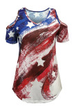 Cold Shoulder US Flag Print T Shirt