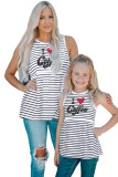 Family Matching I Love Coffee Heart Print Striped Girl's Tank Top