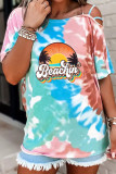 Beachin' Retro Leopard Print Graphic Tees for Women UNISHE Wholesale Short Sleeve T shirts Top