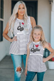 Family Matching I Love Coffee Heart Print Striped Tank Top