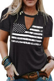 Black  American Flag Cut out Graphic Tee