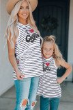Family Matching I Love Coffee Heart Print Striped Tank Top