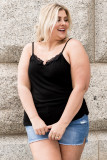 Black Lace Patchwork Ribbed Skinny Plus Size Tank Top