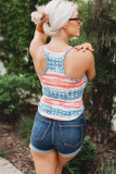 American Flag Scoop Neck Buttoned Tank Top