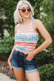 American Flag Scoop Neck Buttoned Tank Top