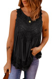 Black Lace Detail Buttons Back Sleeveless Top