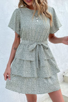 Spotted Print Cap Sleeves Ruffles Mini Dress Unishe Wholesale