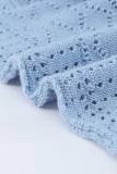 Sky Blue Crochet Lace Pointelle Knit Sweater