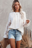 White Crochet Lace Pointelle Knit Sweater