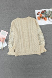 Apricot Crochet Lace Pointelle Knit Sweater