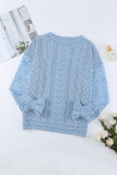 Sky Blue Crochet Lace Pointelle Knit Sweater