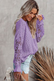 Purple Crochet Lace Pointelle Knit Sweater