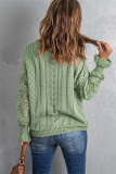 Green Crochet Lace Pointelle Knit Sweater
