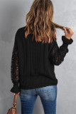 Black Crochet Lace Pointelle Knit Sweater