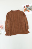 Brown Crochet Lace Pointelle Knit Sweater