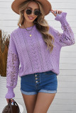 Purple Crochet Lace Pointelle Knit Sweater