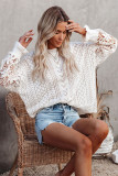 White Crochet Lace Pointelle Knit Sweater