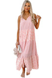 Pink  Abstract Print Split Neck Sleeveless Maxi Dress