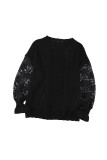 Black Crochet Lace Pointelle Knit Sweater