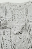 Gray Crochet Lace Pointelle Knit Sweater