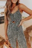 Black Dotted Print Cut Out Spaghetti Straps Jumpsuit