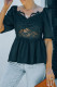 Black Lace Appliqué Hollow-out Puff Sleeve Peplum Top