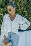 White Loose Puff Sleeve Lace Blouse