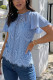 Sky Blue Contrast Lace Petal Sleeve Crew Neck T-shirt