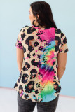 Multicolor Leopard Tie Dye Splicing T-shirt